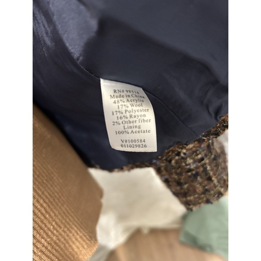 Coldwater Creek Women's Jacket 12 Brown Ribbon Weave Blazer And Mock Neck LS - Picture 10 of 12
